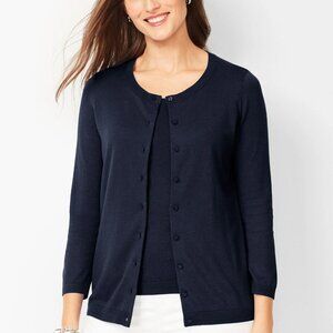 Talbots Charming Cardigan Sweater Navy Small Petite SP Cotton Blend